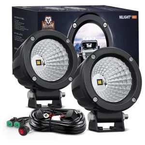 3 Inch 10W 1080LM Flood Round Built-in EMC LED Work Lights (Pair) | 18AWG DT Wire