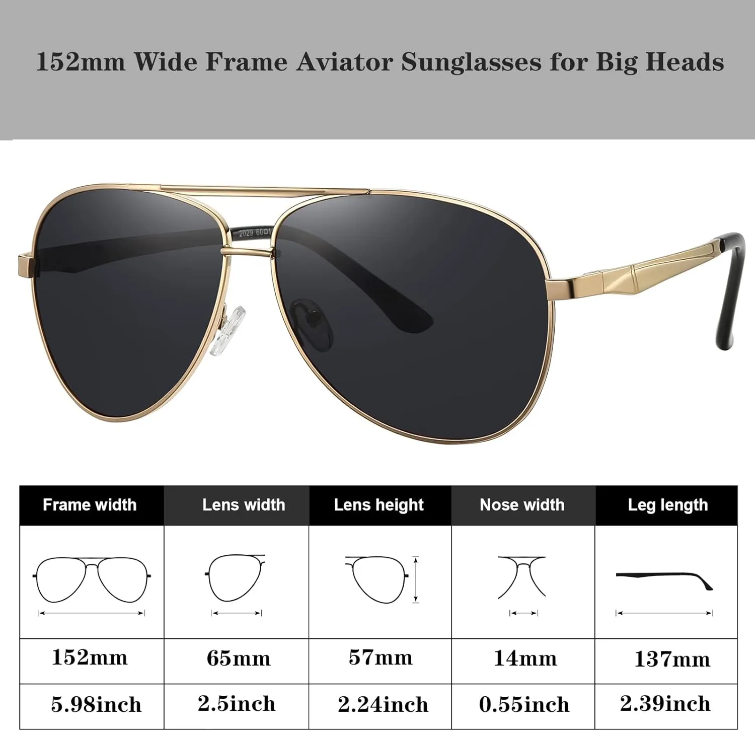 Big XL Wide Frame Extra Large Polarized Aviator Sunglasses for Big Heads Men Oversized Military Pilot Glasses