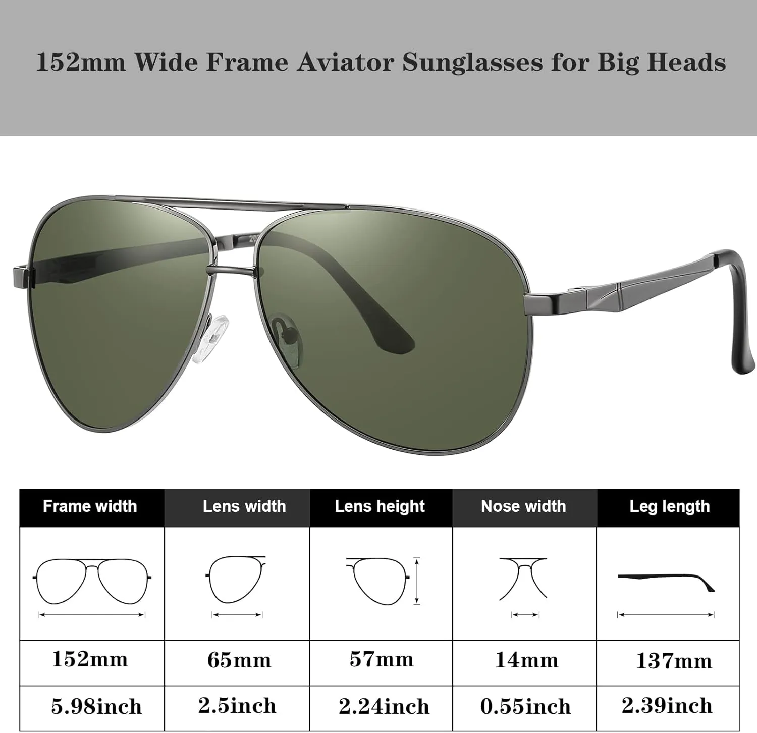 Big XL Wide Frame Extra Large Polarized Aviator Sunglasses for Big Heads Men Oversized Military Pilot Glasses