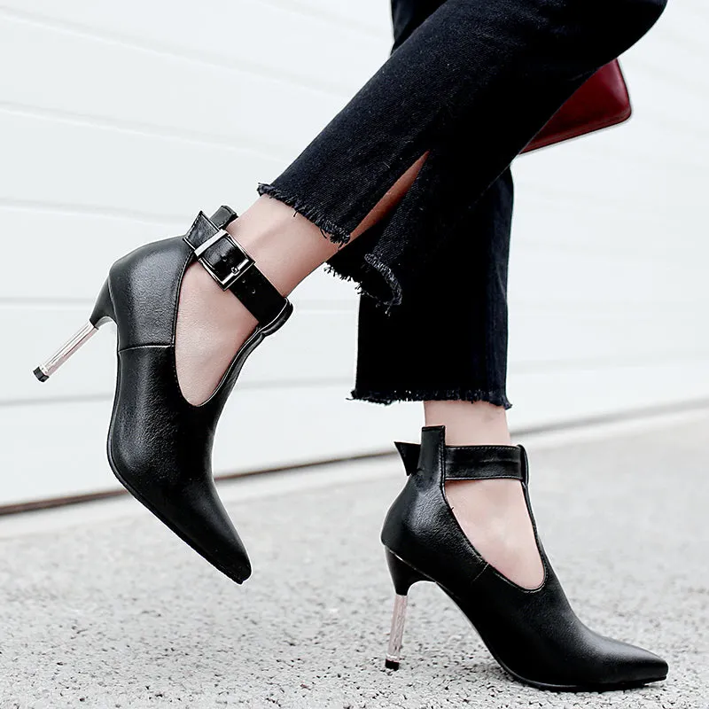 Bigsizeheels T-shaped Buckle stilettos - Black