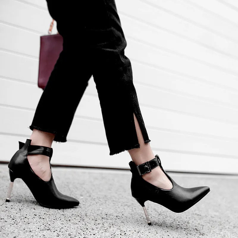 Bigsizeheels T-shaped Buckle stilettos - Black