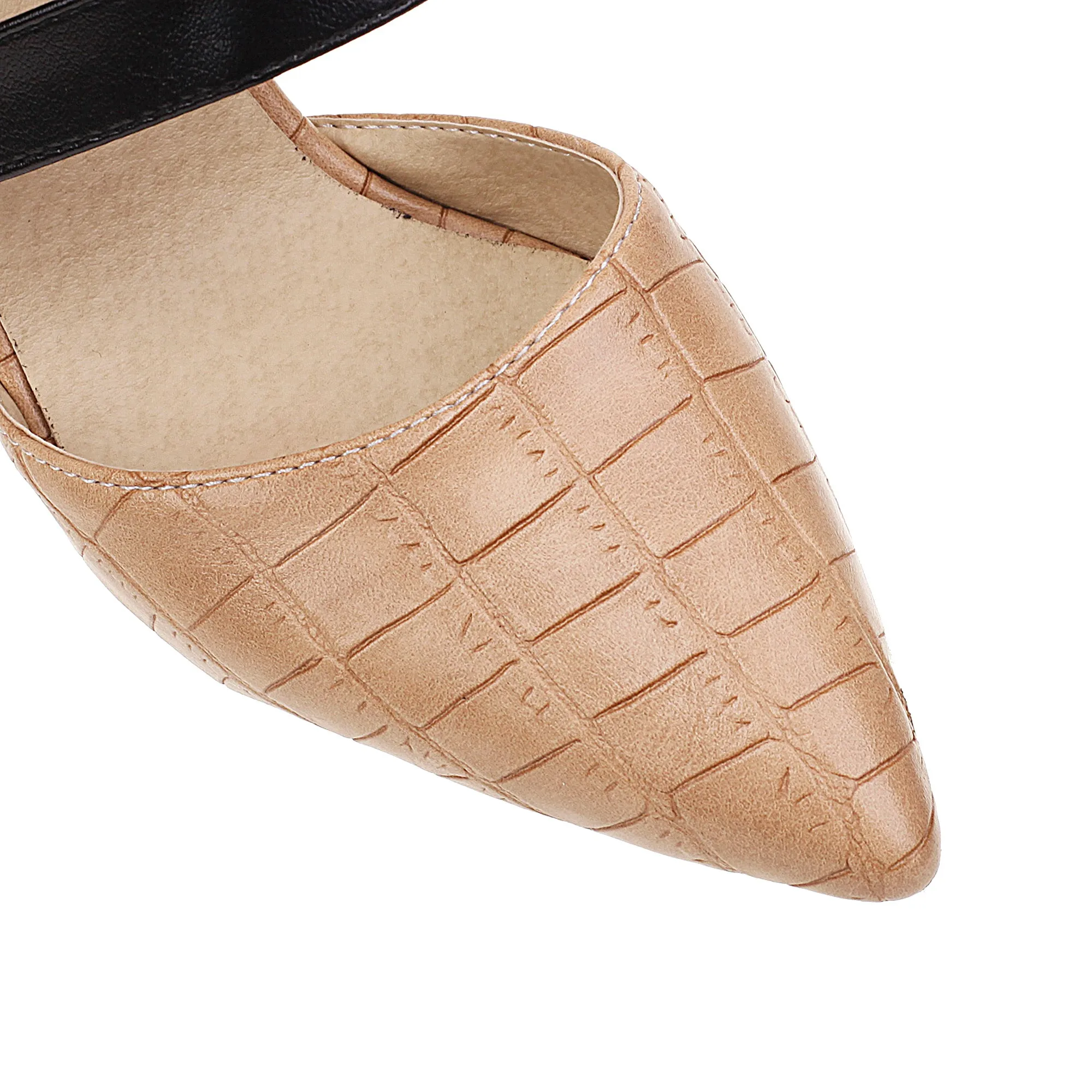 Bigsizeheels T Strap Pointed Toe Stiletto Heels Sandals - Apricot