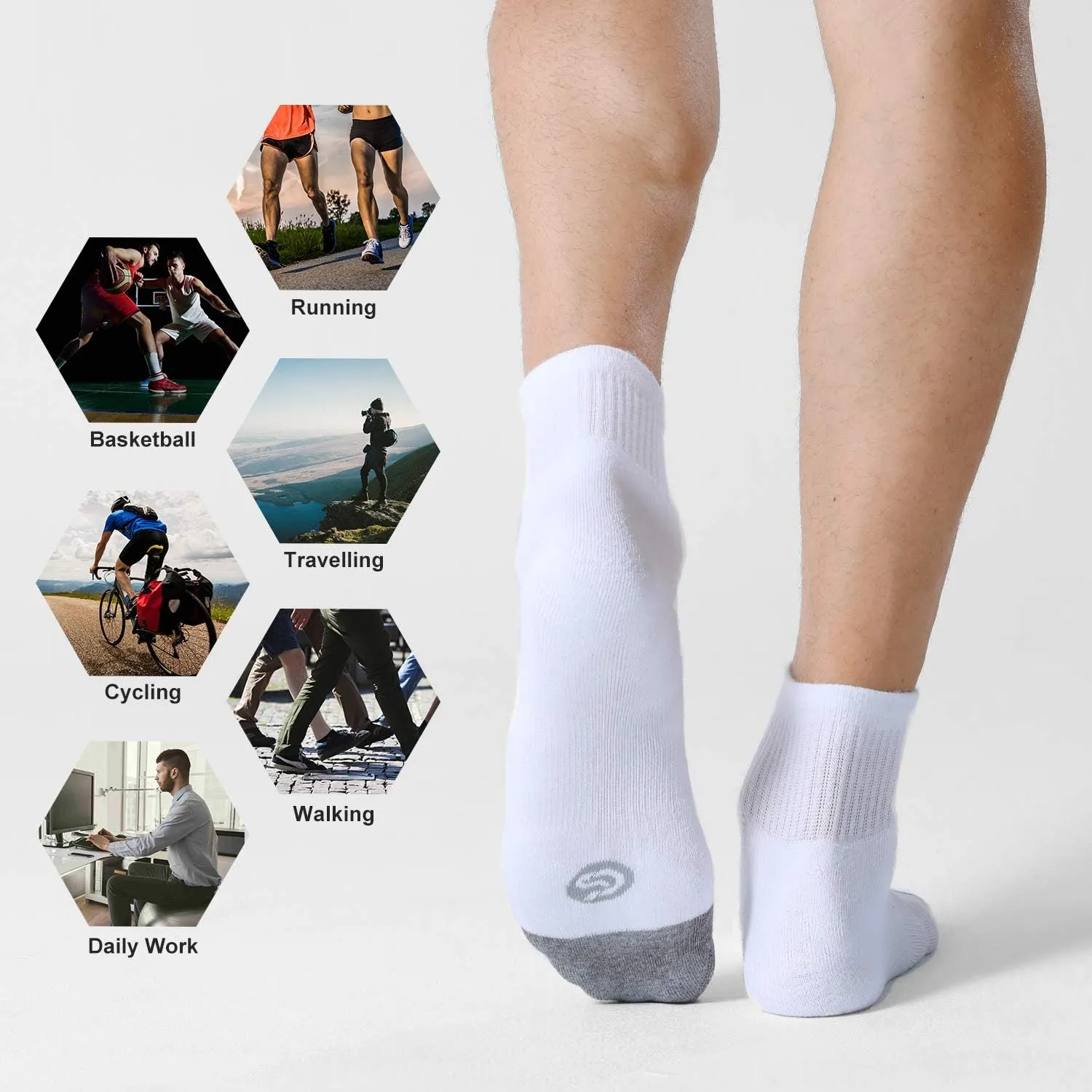 CS CELERSPORT 6 Pack Men's Ankle Socks with Cushion Athletic Running Socks