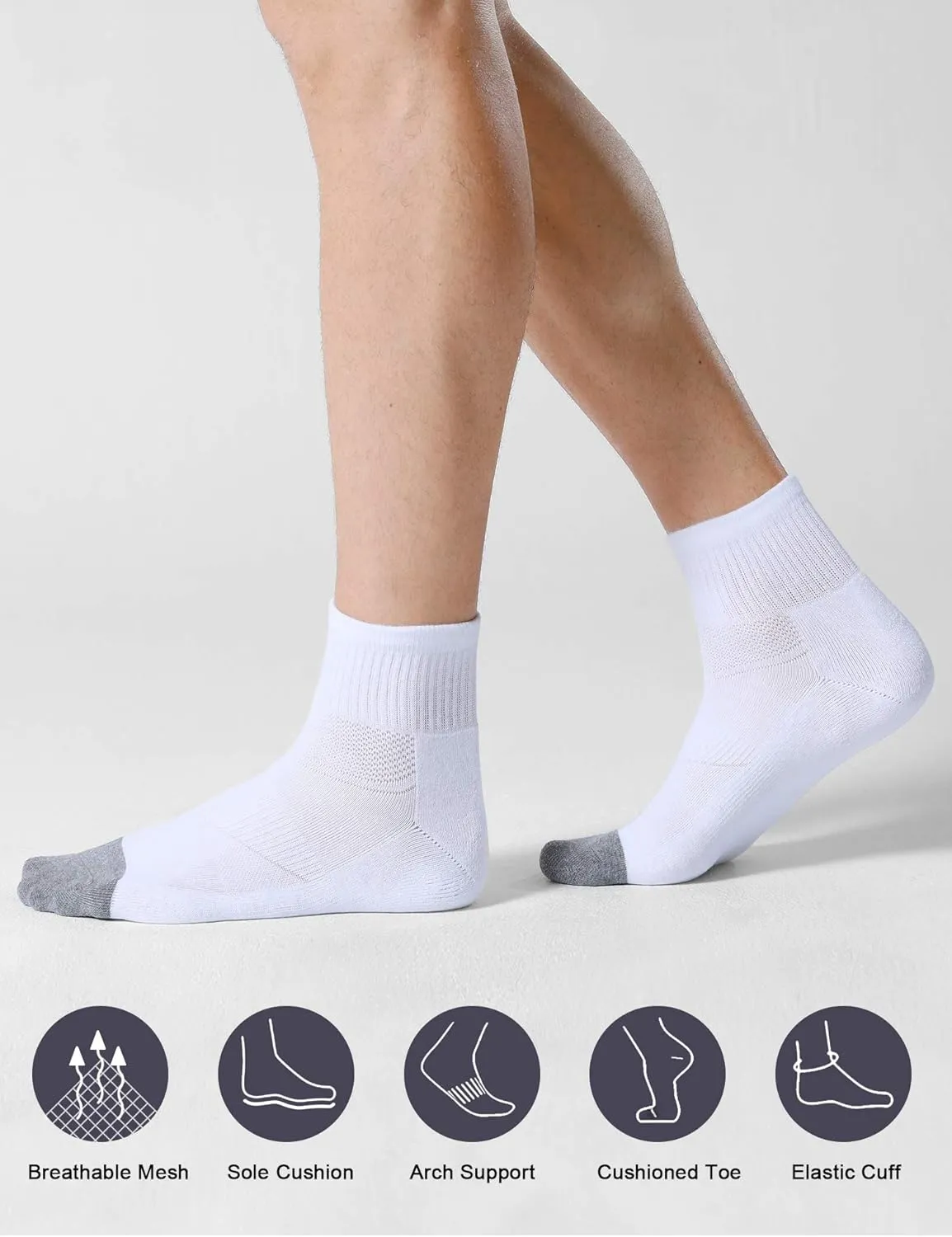 CS CELERSPORT 6 Pack Men's Ankle Socks with Cushion Athletic Running Socks