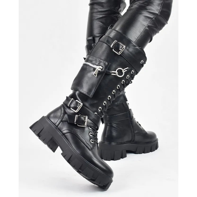 Funki Buys | Boots | Women's Knee High Silver Chain Biker Boot