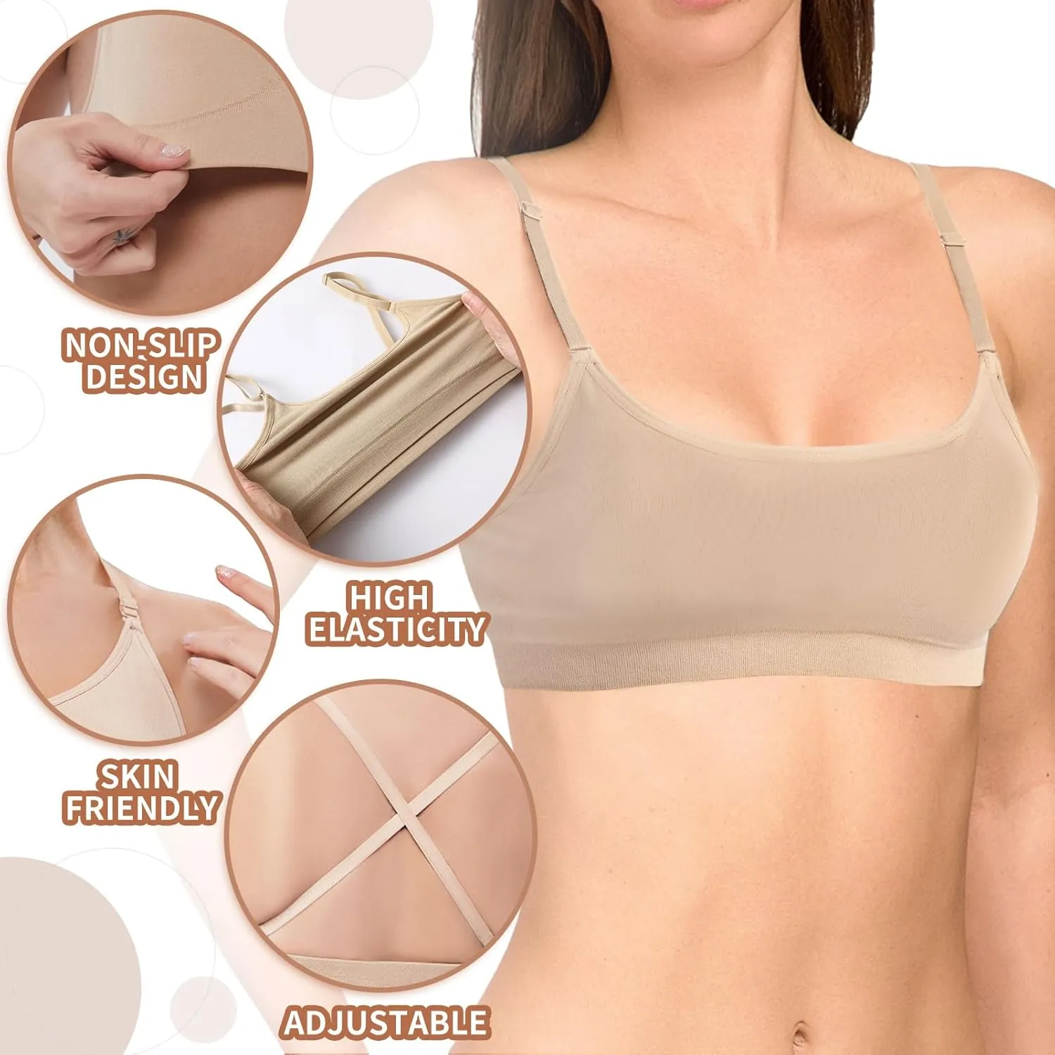 Girl Dance Bra - Seamless Wireless Elastic Bras with 2 Pair Adjustable Replace Clear Straps Silicone Covers