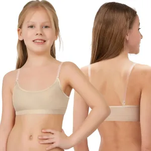 Girl Dance Bra - Seamless Wireless Elastic Bras with 2 Pair Adjustable Replace Clear Straps Silicone Covers