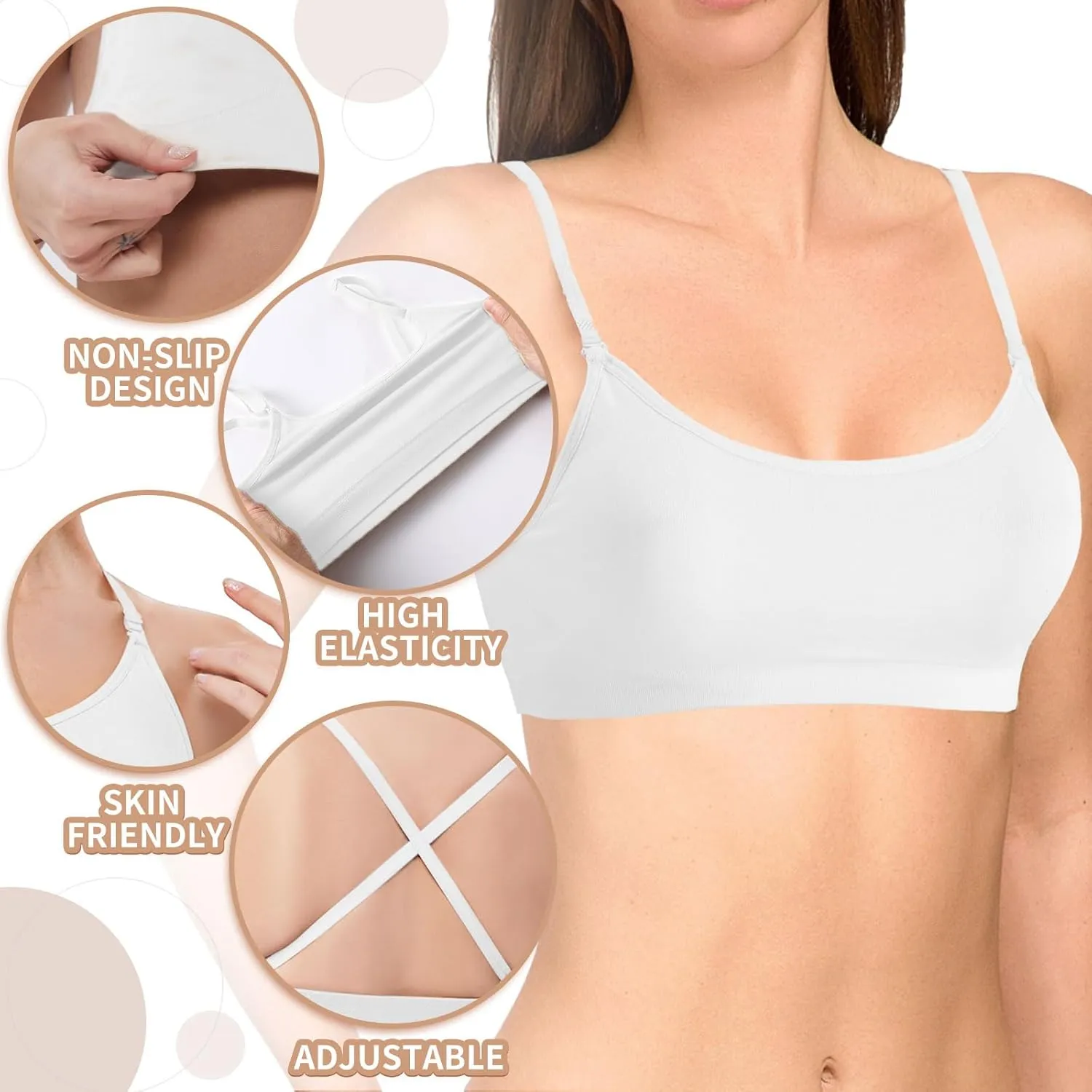 Girl Dance Bra - Seamless Wireless Elastic Bras with 2 Pair Adjustable Replace Clear Straps Silicone Covers