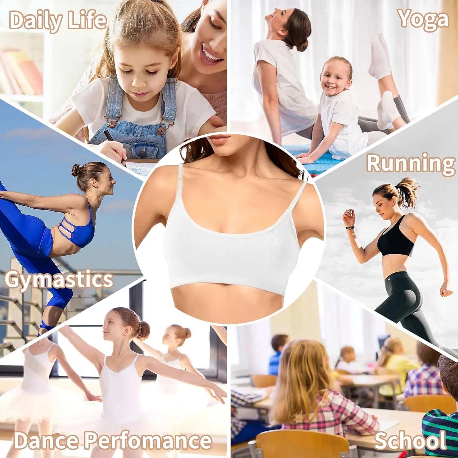 Girl Dance Bra - Seamless Wireless Elastic Bras with 2 Pair Adjustable Replace Clear Straps Silicone Covers