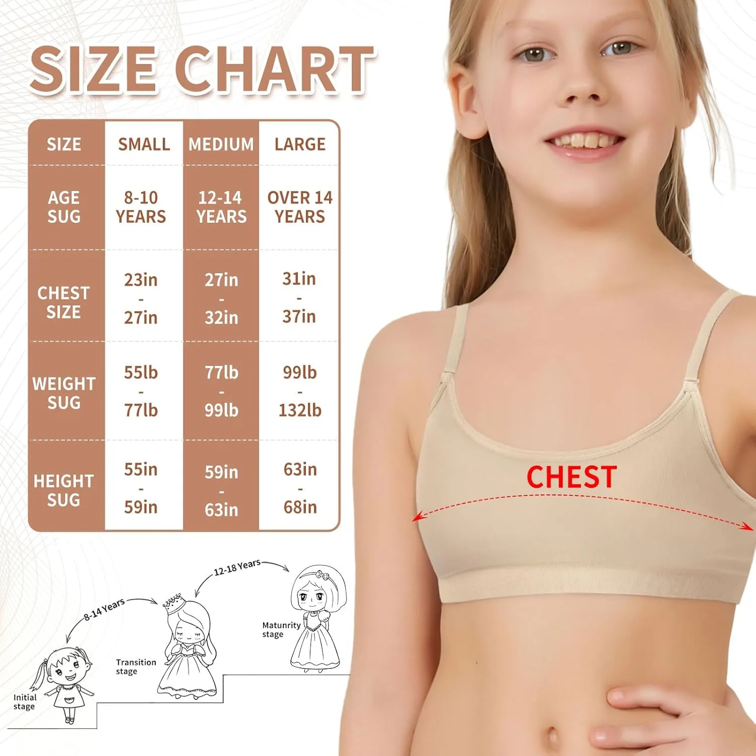 Girl Dance Bra - Seamless Wireless Elastic Bras with 2 Pair Adjustable Replace Clear Straps Silicone Covers