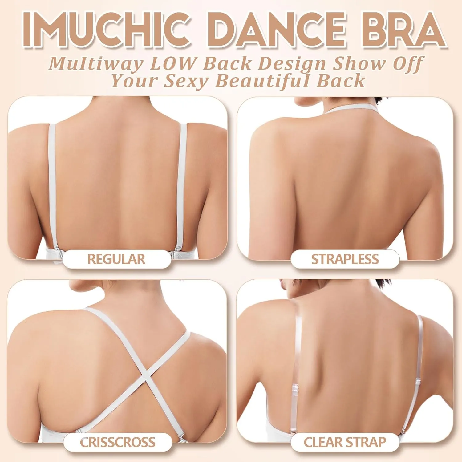 Girl Dance Bra - Seamless Wireless Elastic Bras with 2 Pair Adjustable Replace Clear Straps Silicone Covers