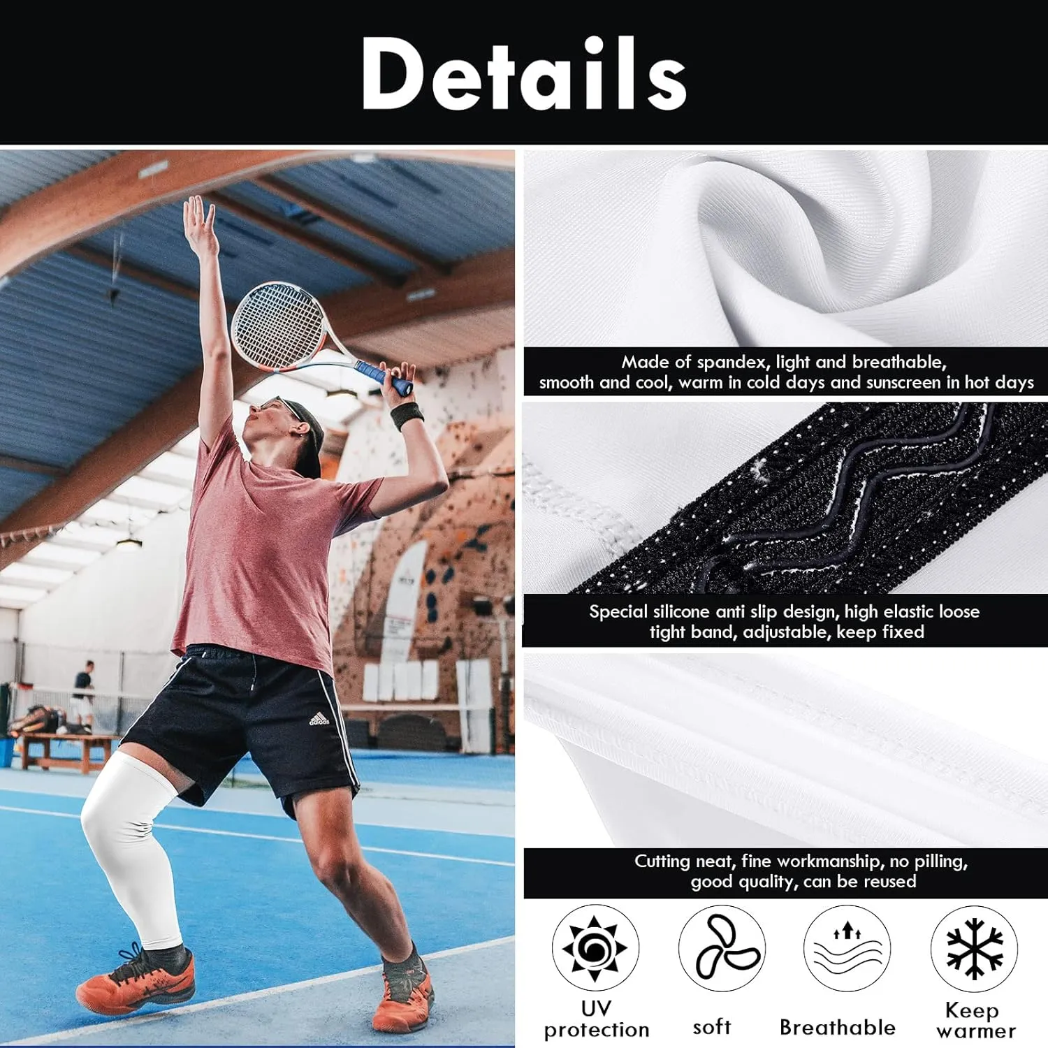 Leg Sleeves Compression Long Knee Sleeve UV Protect for Men Women Sport Basketball Football
