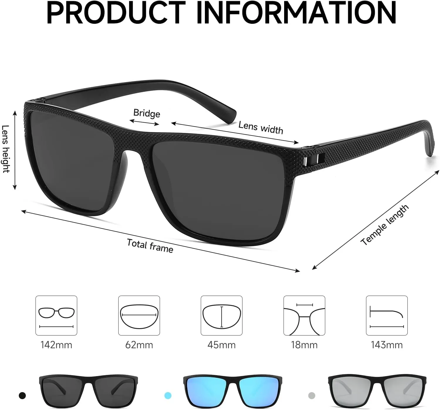 MASDUN Polarized Sunglasses for Men and Women Square Sun glasses UV Protection For Driving Fishing Golf (3 Pack)