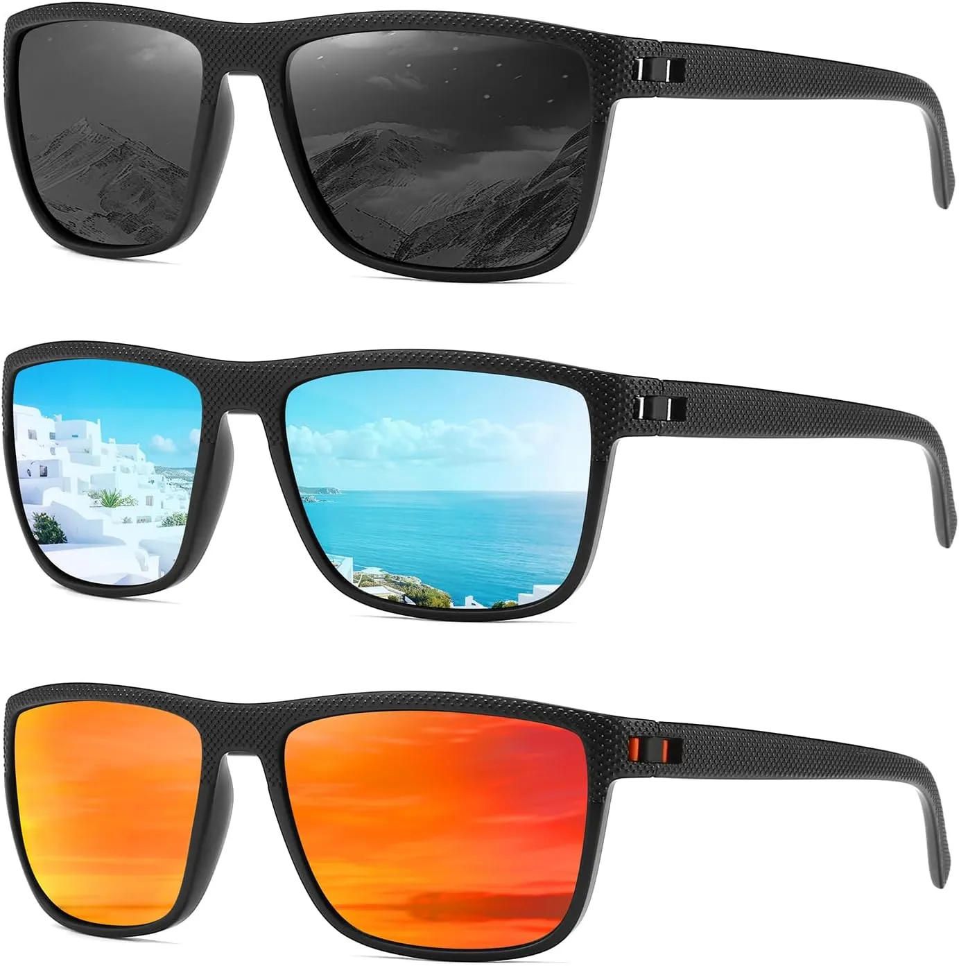 MASDUN Polarized Sunglasses for Men and Women Square Sun glasses UV Protection For Driving Fishing Golf (3 Pack)