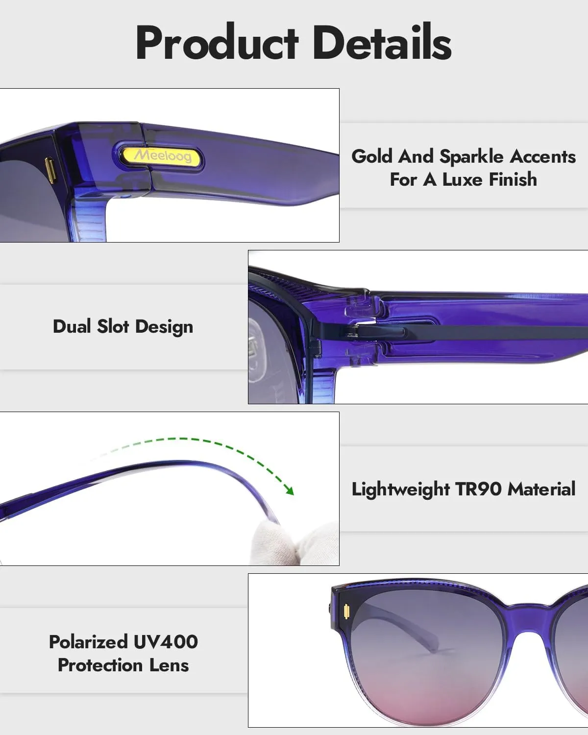 Meeloog Over Glasses Sunglasses for Women Polarized Stylish Large Shades Cover Glass Women Cateye Round UV400 for Driving
