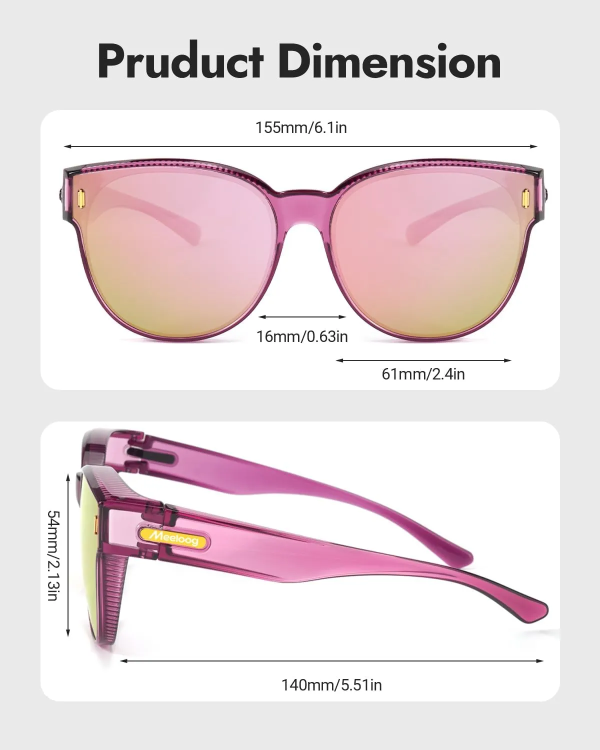 Meeloog Over Glasses Sunglasses for Women Polarized Stylish Large Shades Cover Glass Women Cateye Round UV400 for Driving
