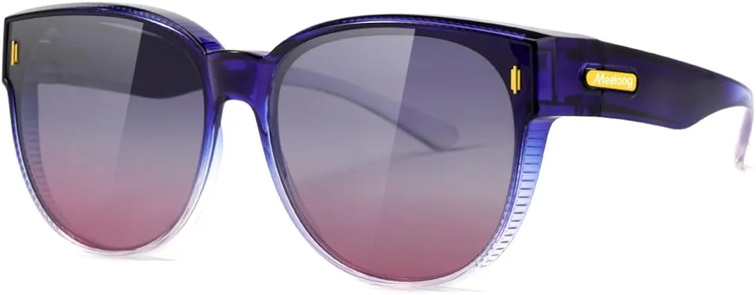 Meeloog Over Glasses Sunglasses for Women Polarized Stylish Large Shades Cover Glass Women Cateye Round UV400 for Driving