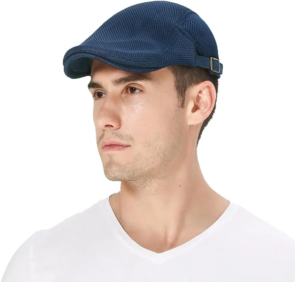 Mens Breathable Mesh Summer Hat Adjustable Newsboy Beret Ivy Cap Cabbie Flat Cap