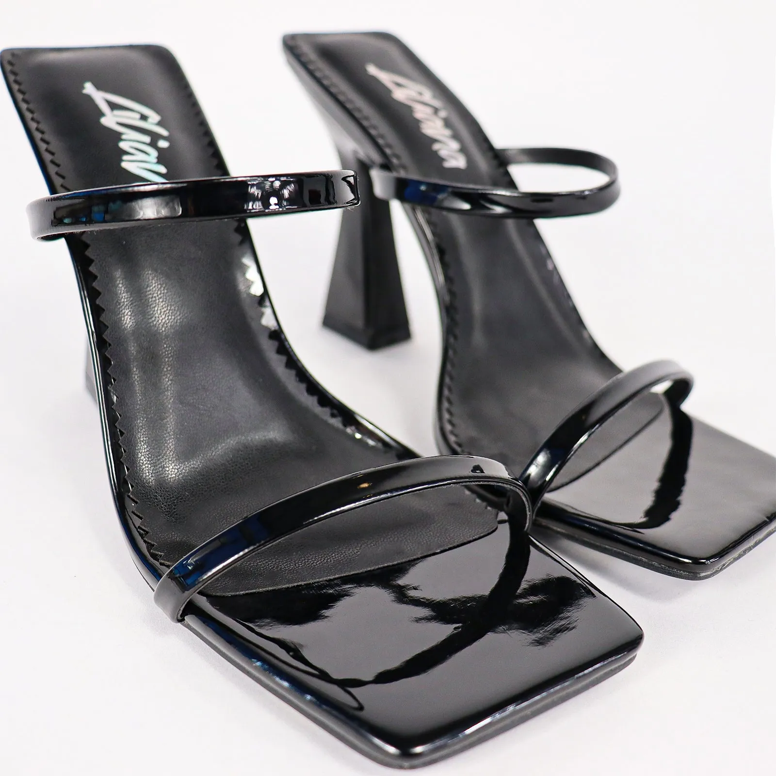 MICHAELA-1 SQUARED STRAPPY TRAPEZOID HIGH HEELS - BLACK