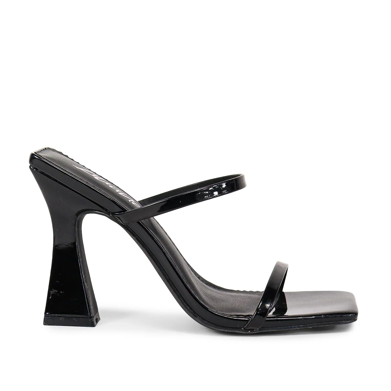 MICHAELA-1 SQUARED STRAPPY TRAPEZOID HIGH HEELS - BLACK