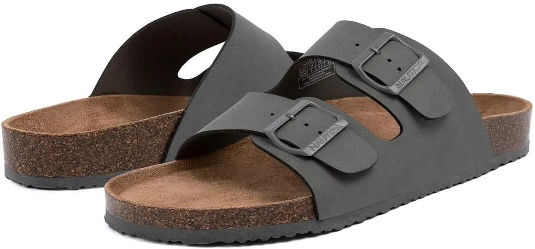 Nautica Men's Sandals - Casual Slides with 2 Adjustable Buckle Straps and Cork Footbed for Ultimate Comfort and Style (Regular/Wide Width, Big Size)