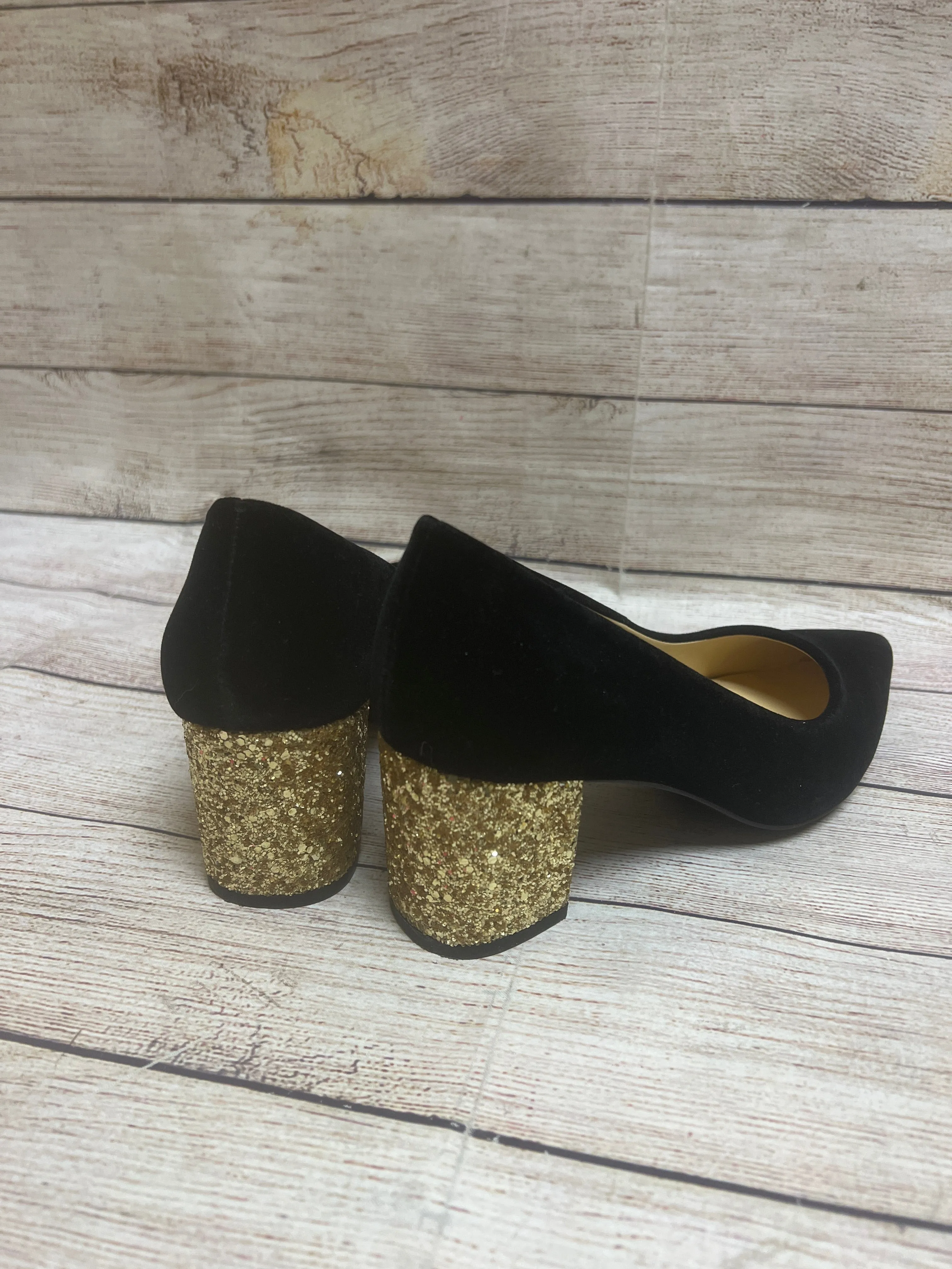 Shoes Heels Block By Liz Claiborne In Black & Gold, Size: 7