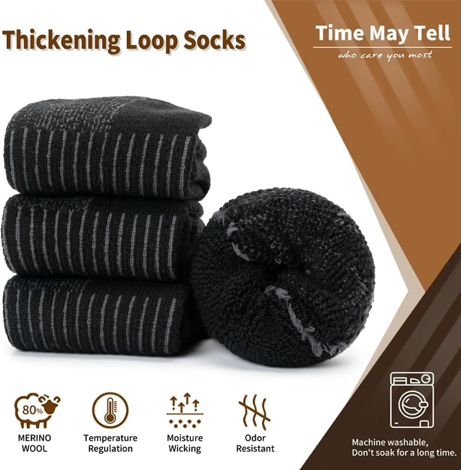 Time May Tell Mens Merino Wool Hiking Cushioning Socks For Outdoor Wool-Socks-For-Mens 3 Pack