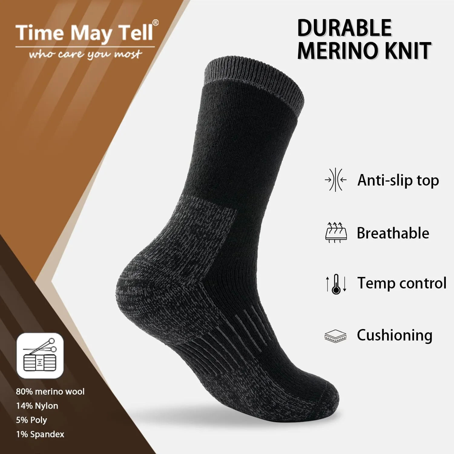 Time May Tell Mens Merino Wool Hiking Cushioning Socks For Outdoor Wool-Socks-For-Mens 3 Pack