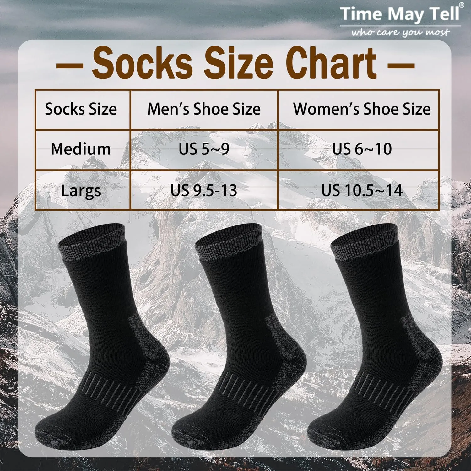 Time May Tell Mens Merino Wool Hiking Cushioning Socks For Outdoor Wool-Socks-For-Mens 3 Pack