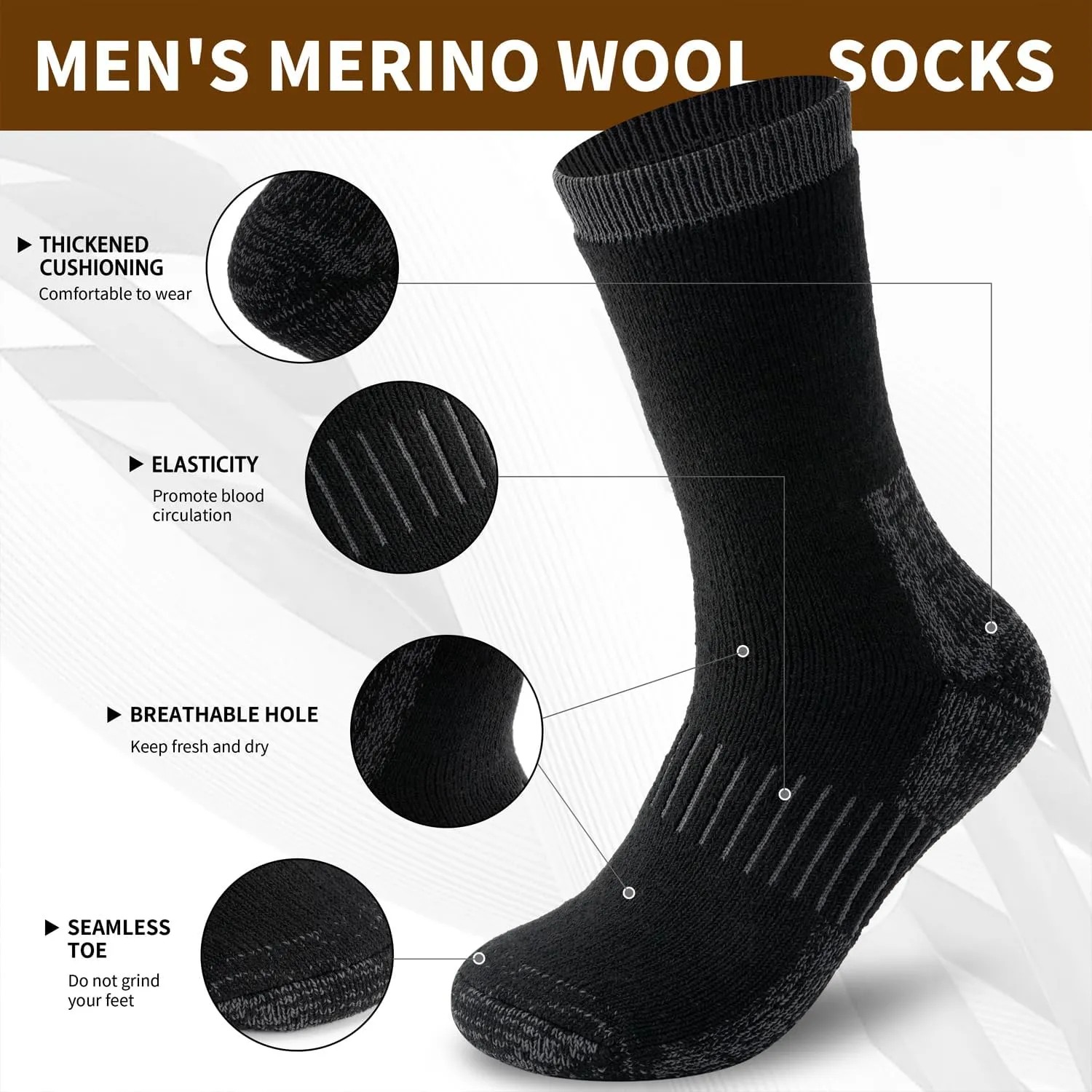 Time May Tell Mens Merino Wool Hiking Cushioning Socks For Outdoor Wool-Socks-For-Mens 3 Pack