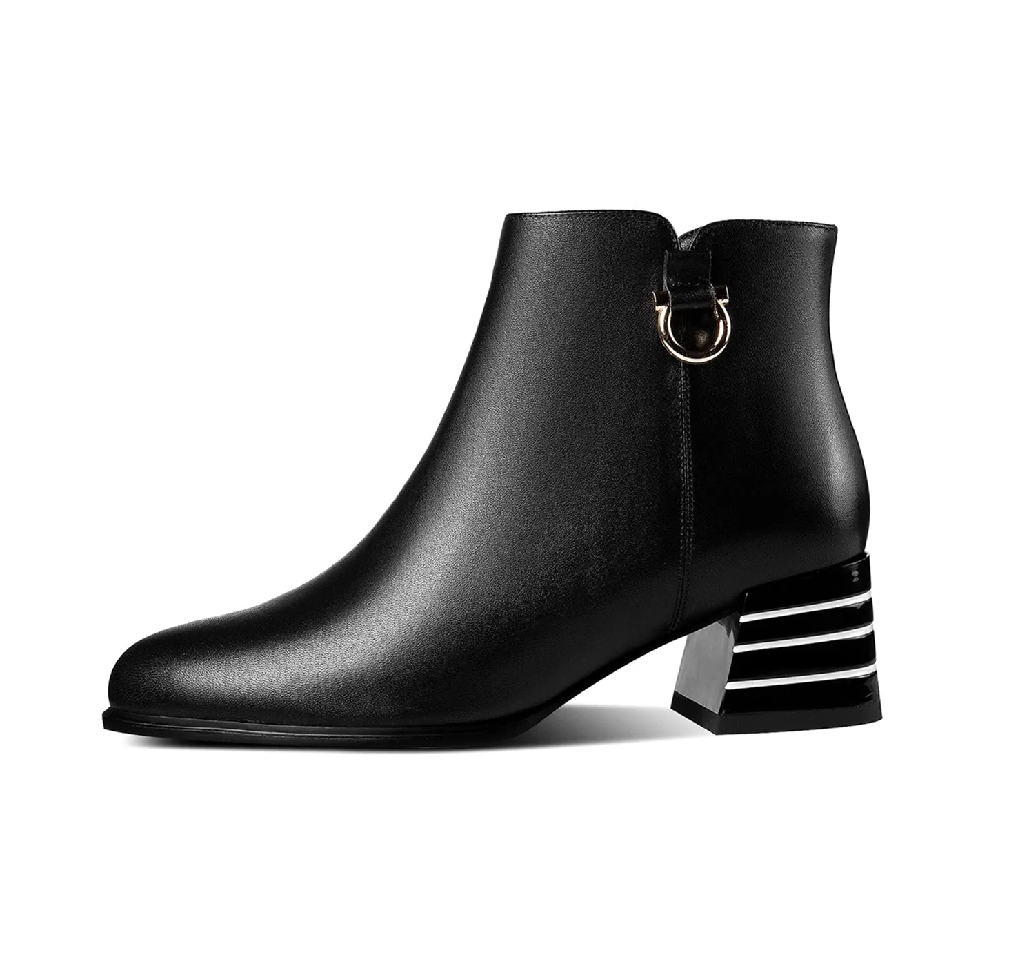 TinaCus Handmade Women's Genuine Leather Side Zip Up Chunky Heel Round Toe Stylish Ankle Booties